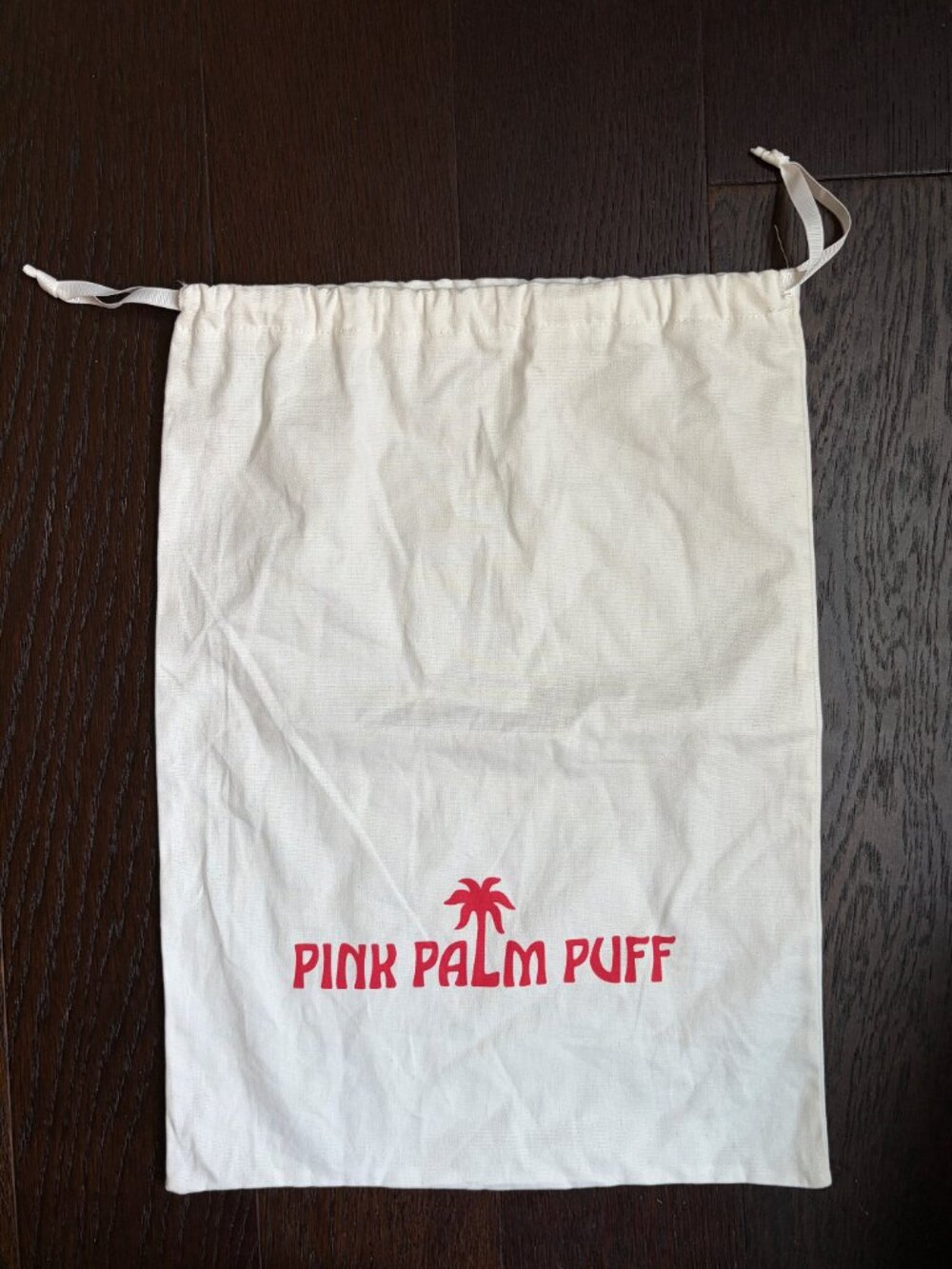 Pink Palm Puff Drawstring Dust Bag (White)